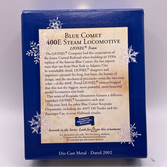 2002 Hallmark Lionel Keepsake Ornament Blue Comet 400E Steam Locomotive Train#18 - Picture 5 of 6